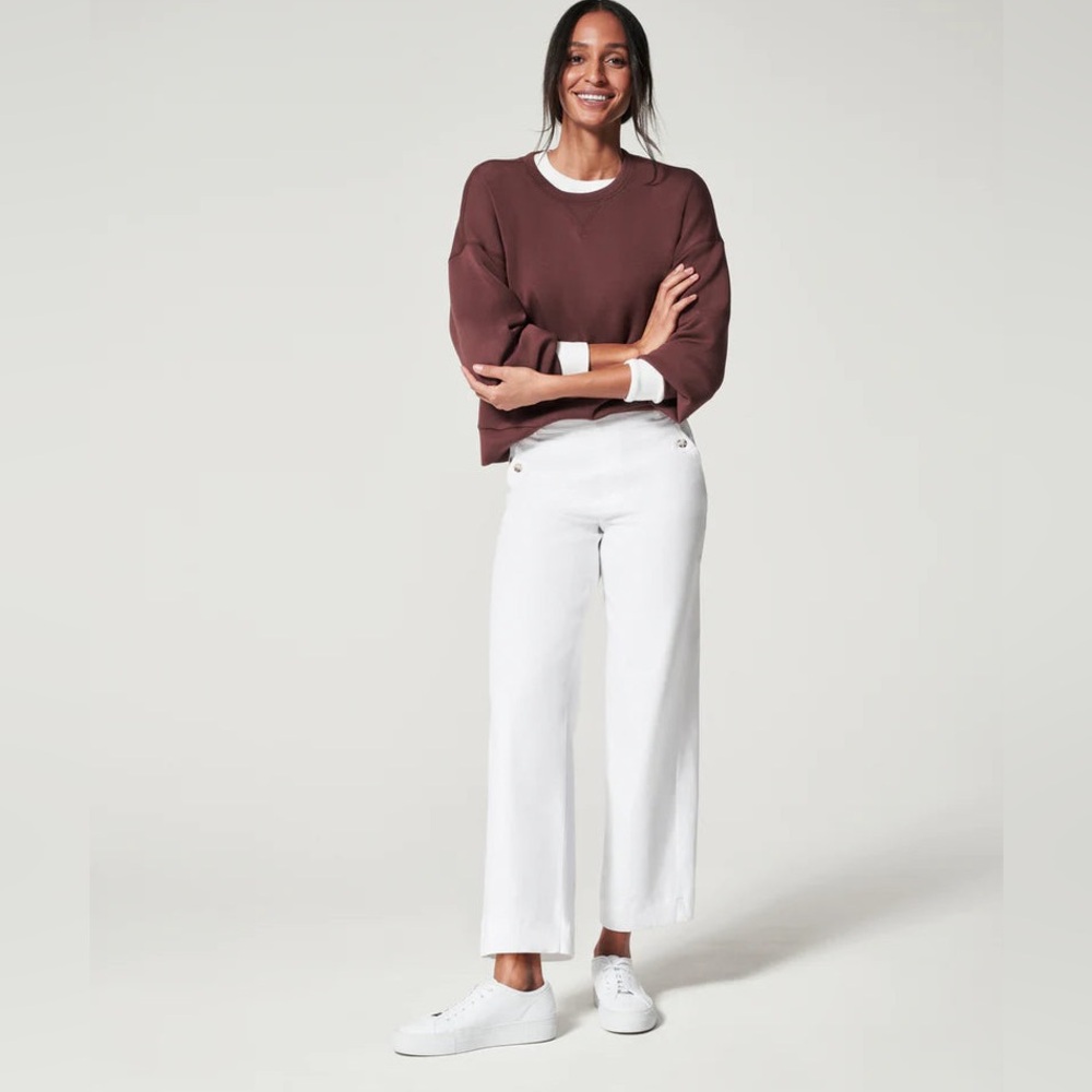 NWT Spanx Stretch Twill Wide Leg Cropped Pants White Women's XL Tall